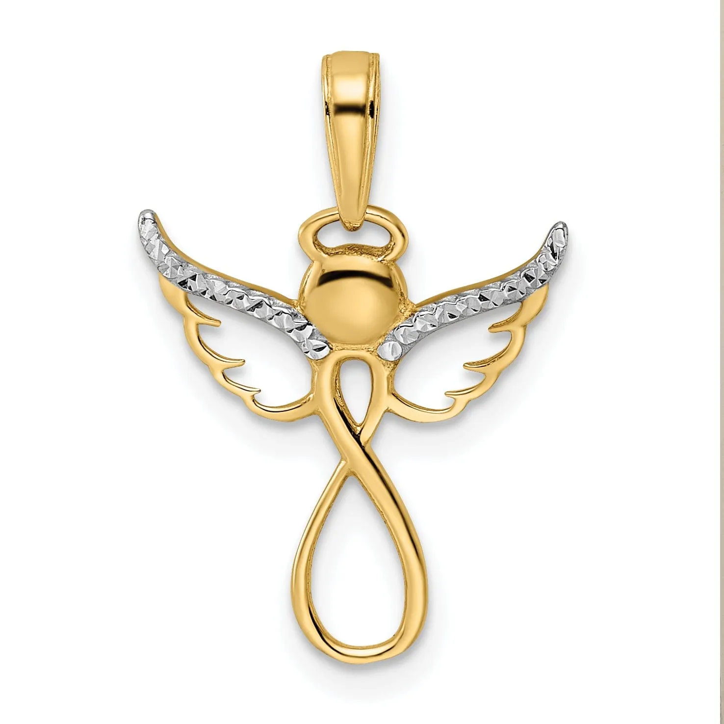 14K Yellow Gold White Rhodium D.C Polish Infinity Design Angel Pendant