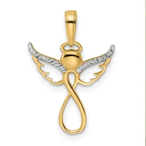 14K Yellow Gold White Rhodium D.C Polish Infinity Design Angel Pendant