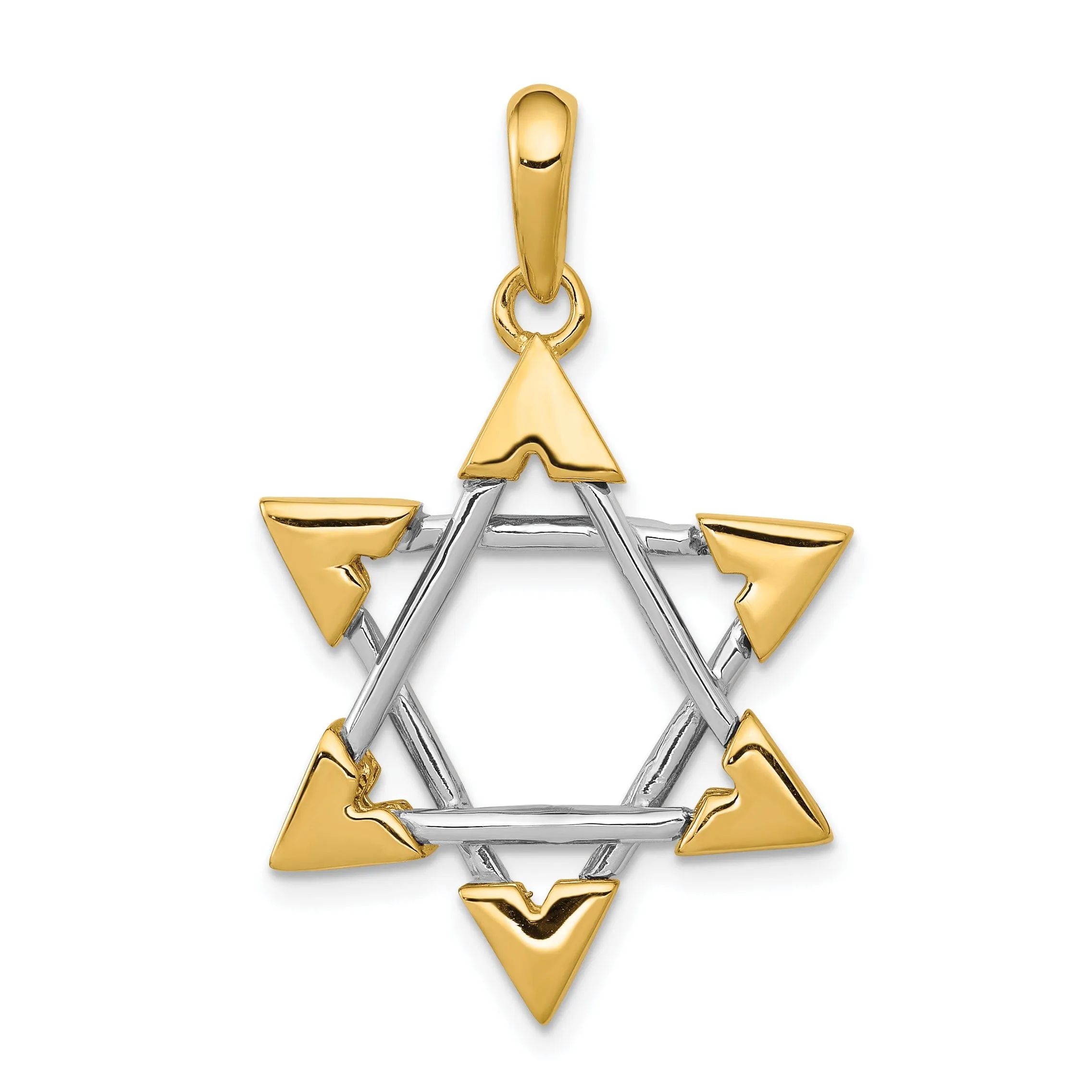 14k Yellow White Gold Polish Finish Closed Back Star Of David Pendant