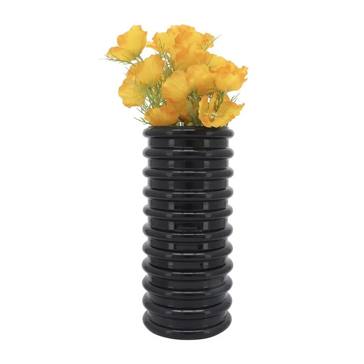 14" Scalloped Glass Vase - Black