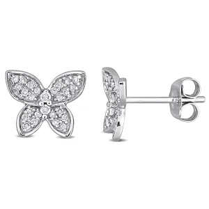 1/5 CT TW Diamond Butterfly Stud Earrings in 10K White Gold