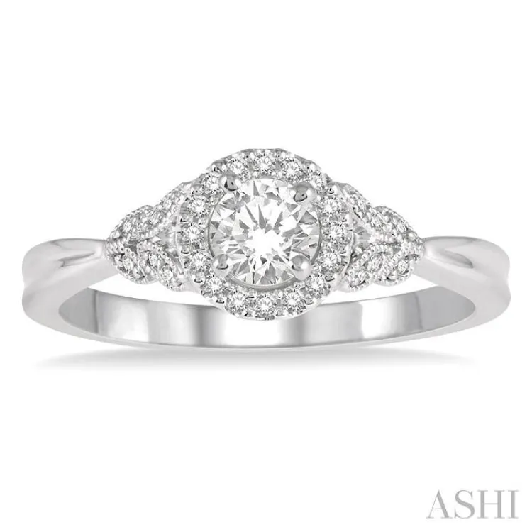 1/6 Ctw Entwined Round Shape Semi-Mount Diamond Engagement Ring in 14K White Gold