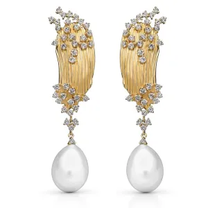 18k Bahia Yellow Gold Earring With 1.37 Cts Vs-Gh Diamonds  And Pearl