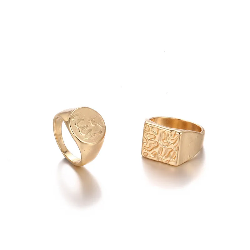 18K Gold Plated Couple Rings with Stylish and Personalized Patterns 2 Pieces Set