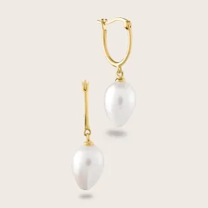 18k Gold Vermeil Huggie Hoop Earrings with 10.5mm Pearl Drop