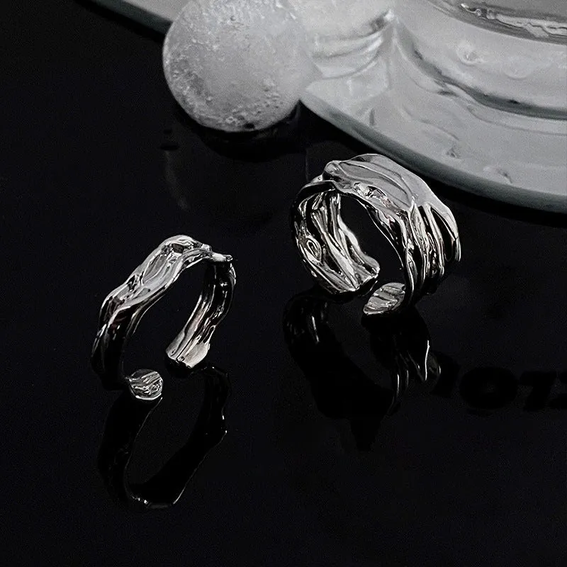 2 Piece Irregular Geometric Open Rings Set with Cold Fashion Style for Women