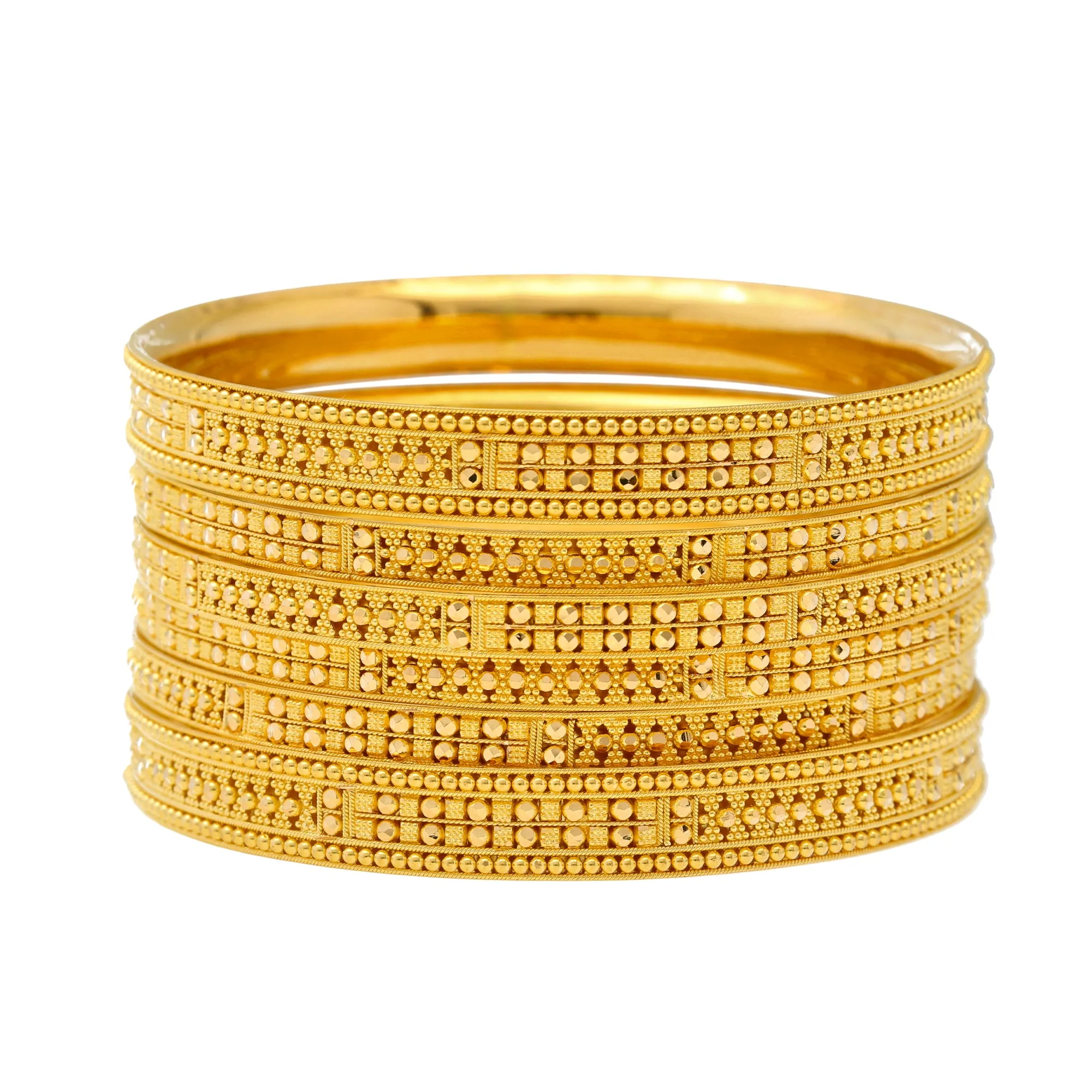 22K Yellow Gold Filigree Bangle Set of 6 (90.8gm)