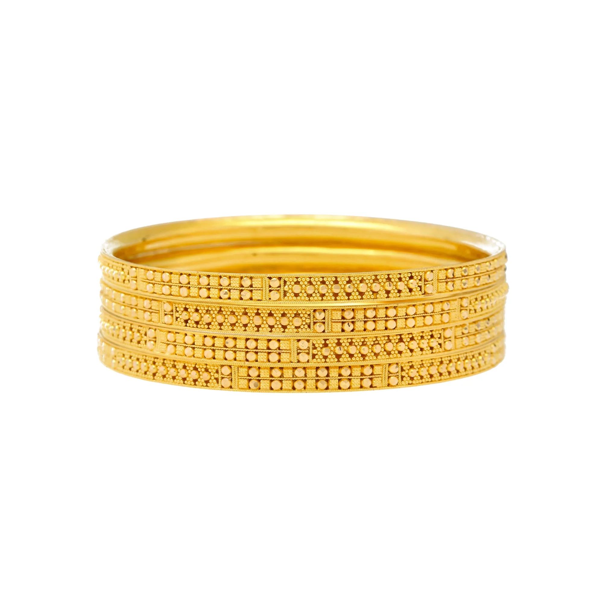 22K Yellow Gold Filigree Bangle Set of 6 (90.8gm)