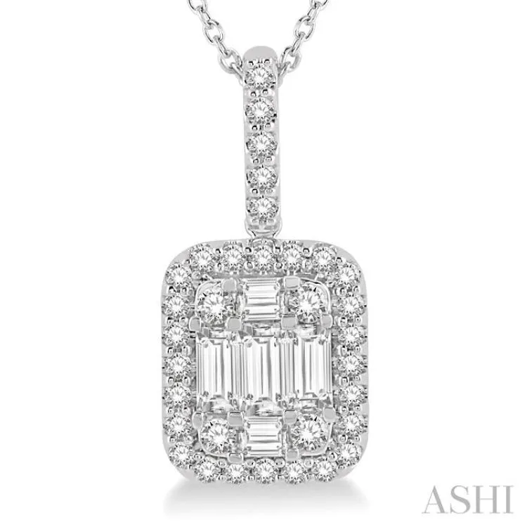 3/4 Ctw Baguette & Round Cut Fusion Diamond Pendant in 14K White Gold