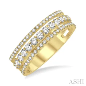 3/4 Ctw Round Cut Diamond Split Triple Ring in 14K Yellow Gold