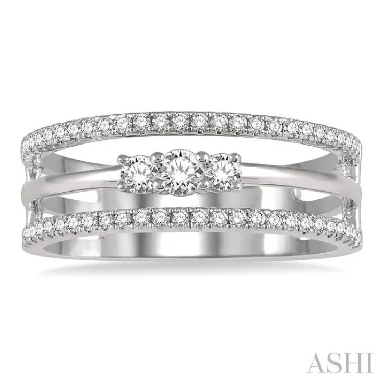 3/8 ctw Three Row Layered Round Diamond Fashion Ring in 14K White Gold