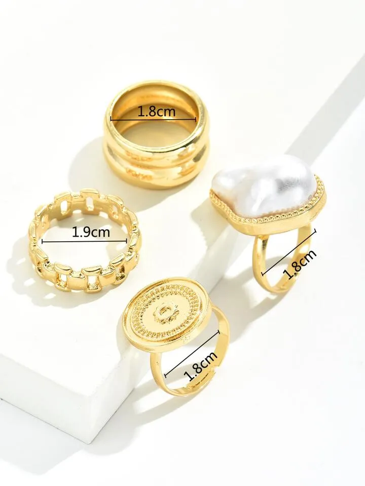 4pcs faux pearl ring in gold