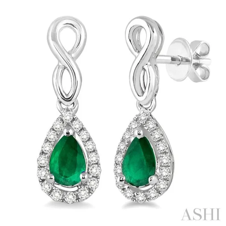 5x3 MM Pear Shape Emerald and 1/6 Ctw Round Cut Diamond Earrings in 10K White Gold