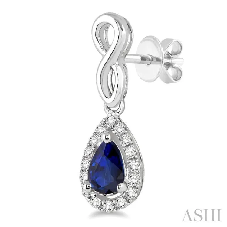 5x3 MM Pear Shape Sapphire and 1/6 Ctw Round Cut Diamond Earrings in 10K White Gold