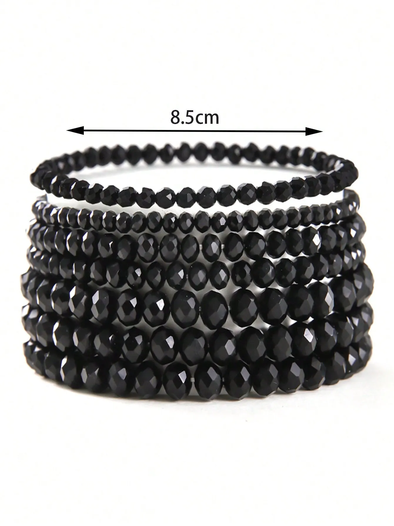 7pcs Bohemian Style Faceted Crystal Black Beaded Bracelet Set Creative Jewelry