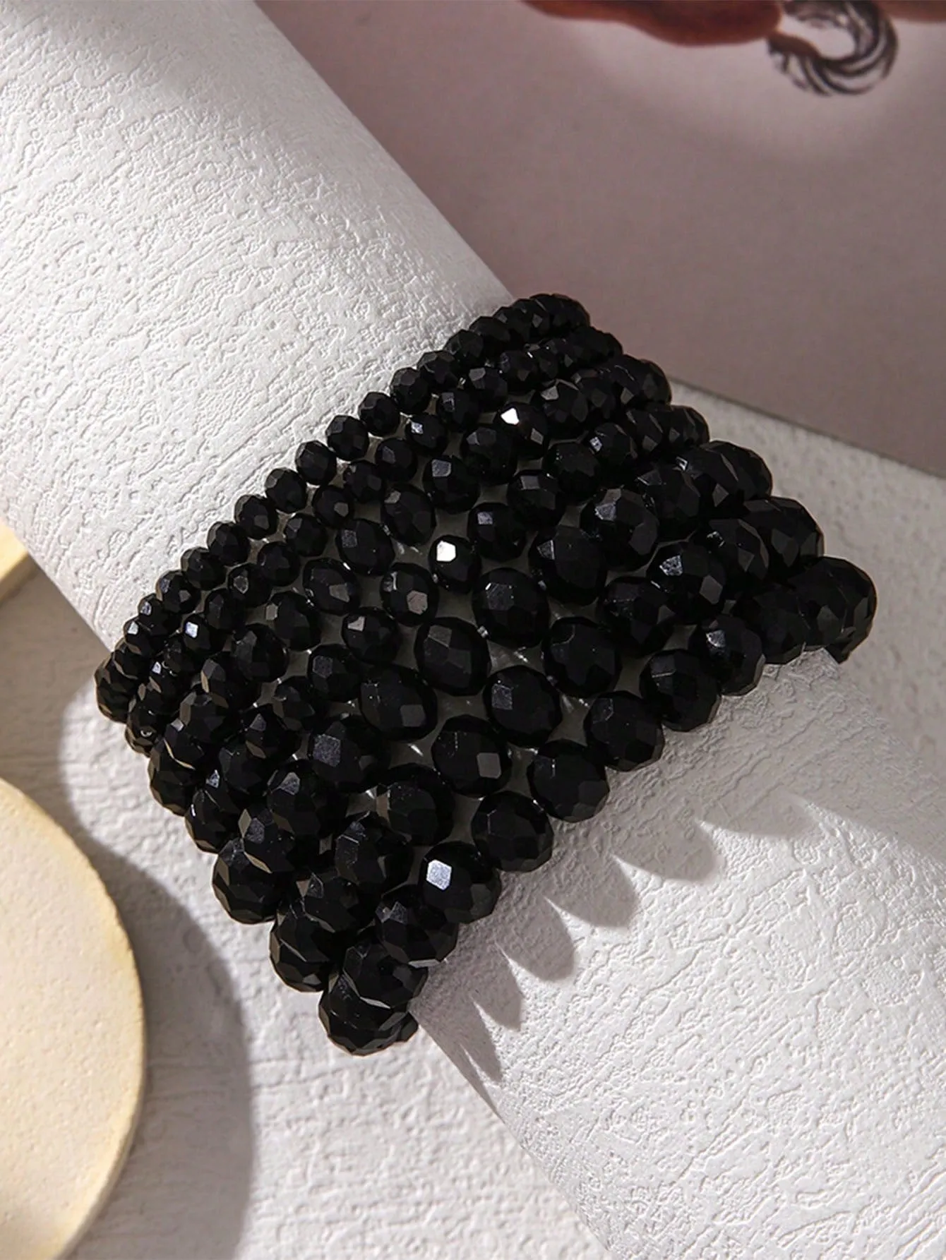 7pcs Bohemian Style Faceted Crystal Black Beaded Bracelet Set Creative Jewelry