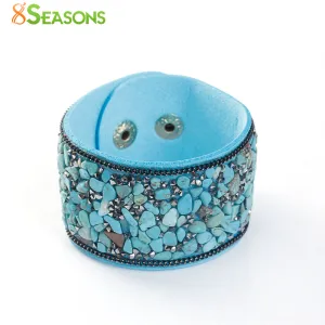 8SEASONS Hot Fashion Druzy Vintage Width Natural Stone Bracelets for Women Men Punk Leather Bohemian Beads Charm Bracelet Gifts