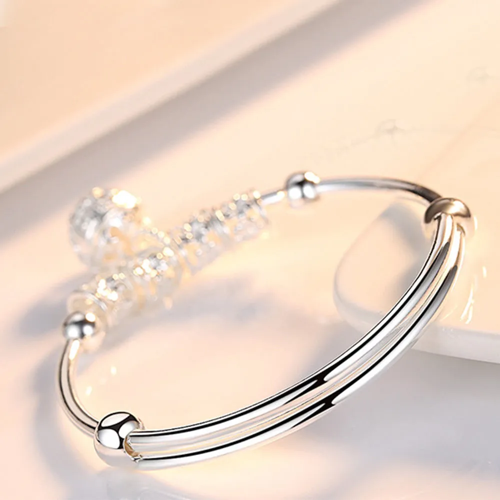 925 Sterling Silver Hollow Bells & Ball Bangle (Adjustable Bracelet)