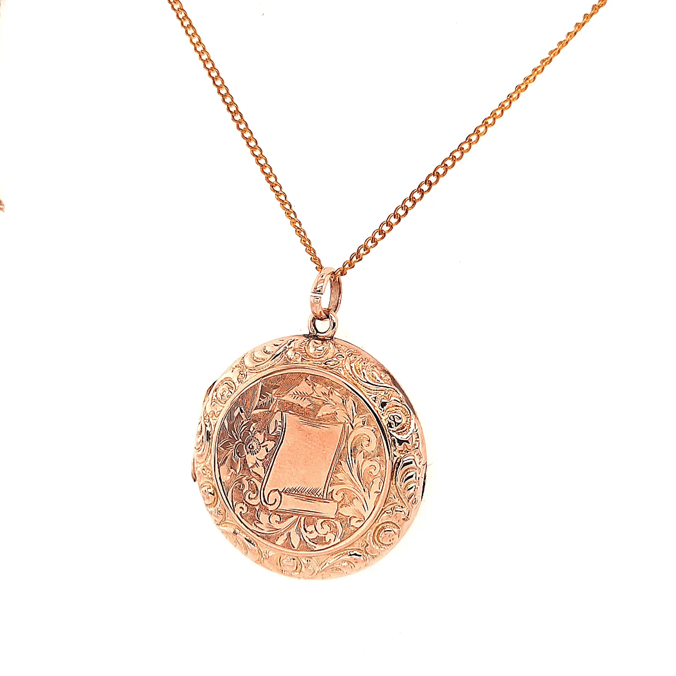 9ct Yellow Gold Hand Engraved Photo Locket Pendant