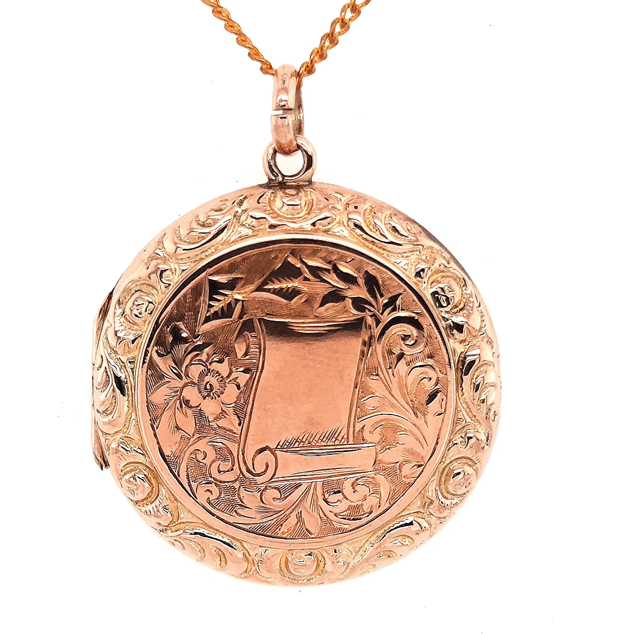 9ct Yellow Gold Hand Engraved Photo Locket Pendant