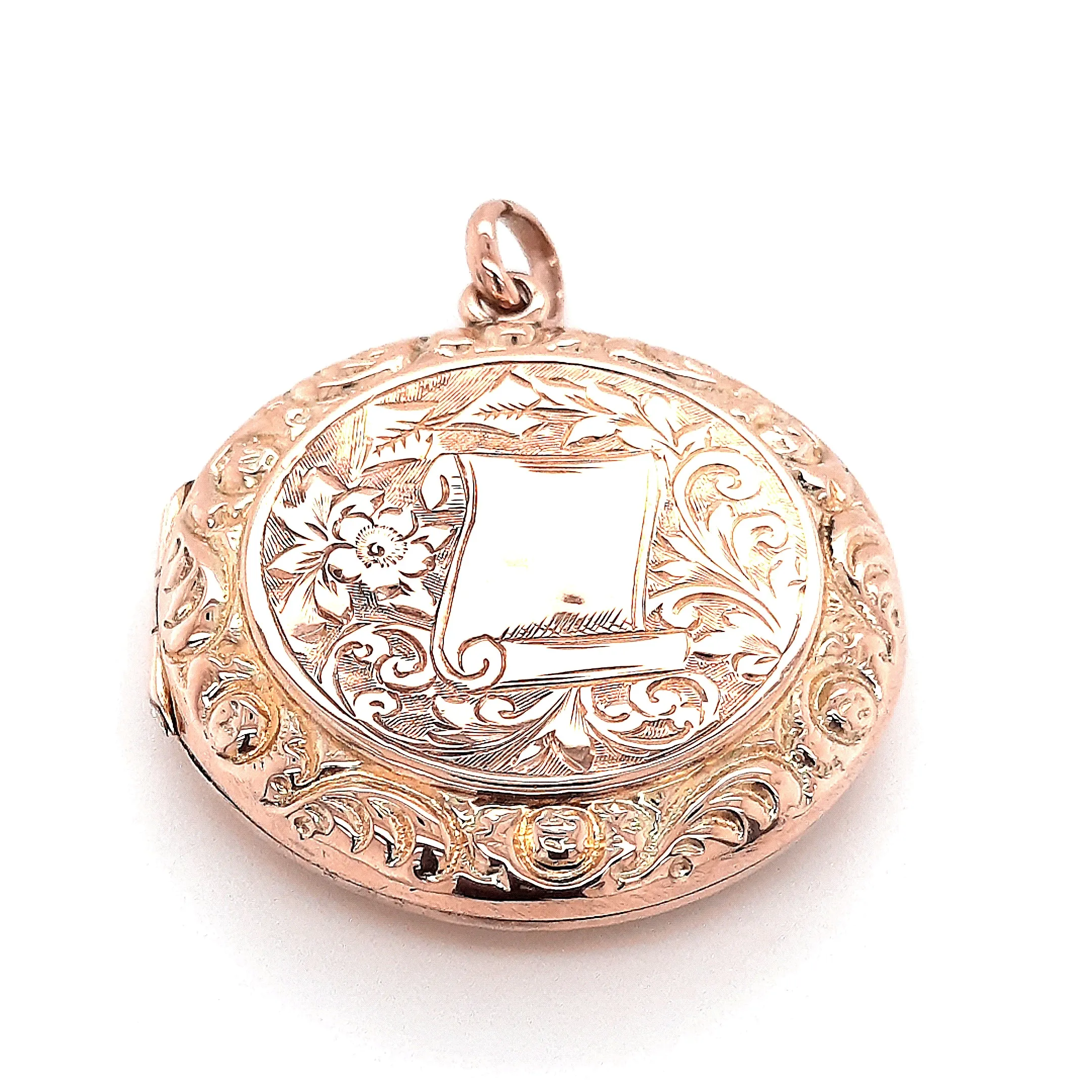 9ct Yellow Gold Hand Engraved Photo Locket Pendant