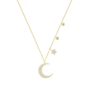 9ct Yellow Gold Zirconia Moon & Star Necklet NK399