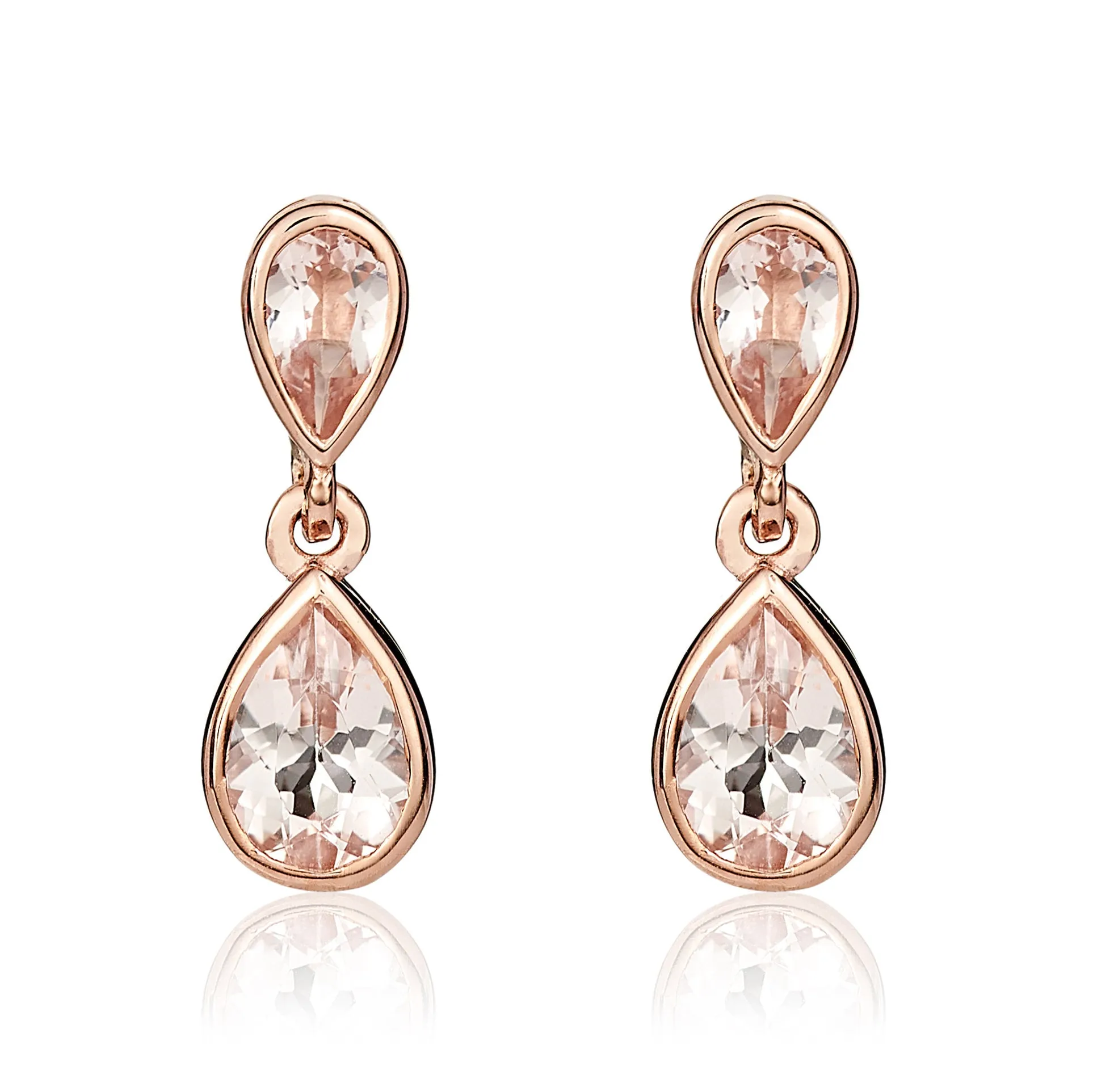 9K Rose Gold Double Pear Morganite Drop Earrings