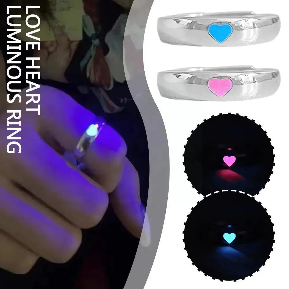 Adjustable Punk Noctilucent Cute Star Heart Love Rings Luminous Glow In The Dark for Men Women Lover Gifts Halloween Party