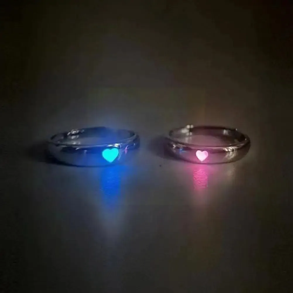 Adjustable Punk Noctilucent Cute Star Heart Love Rings Luminous Glow In The Dark for Men Women Lover Gifts Halloween Party