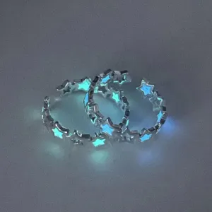 Adjustable Punk Noctilucent Cute Star Heart Love Rings Luminous Glow In The Dark for Men Women Lover Gifts Halloween Party