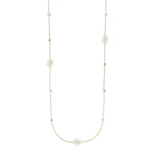 Adorned Pearl Logo Station Necklace in Gold