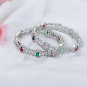 American Diamond Silver Multicolour Bangle Set