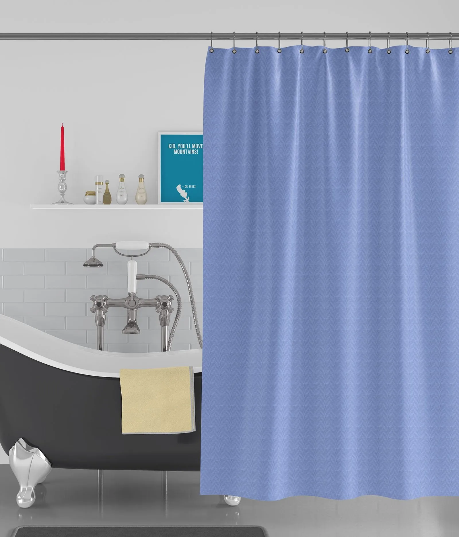 American-Elm Box Textured Blue Anti Bacterial Water-Repellent Shower Curtain, Bathroom Curtains