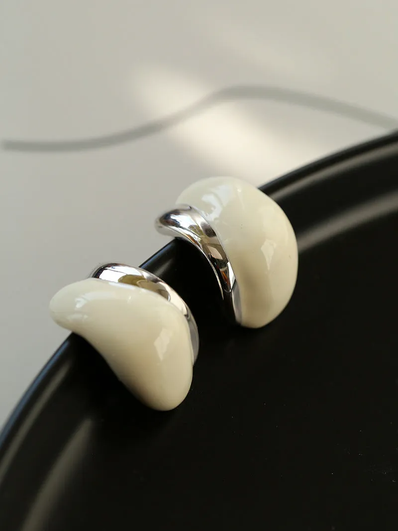 Artisanal Cream Series Enamel Huggie Earrings