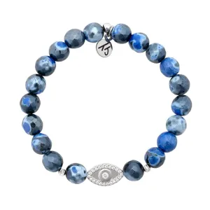 Beaded Moments Bracelet- Denim Blue Agate with Evil Eye Sterling Silver Charm