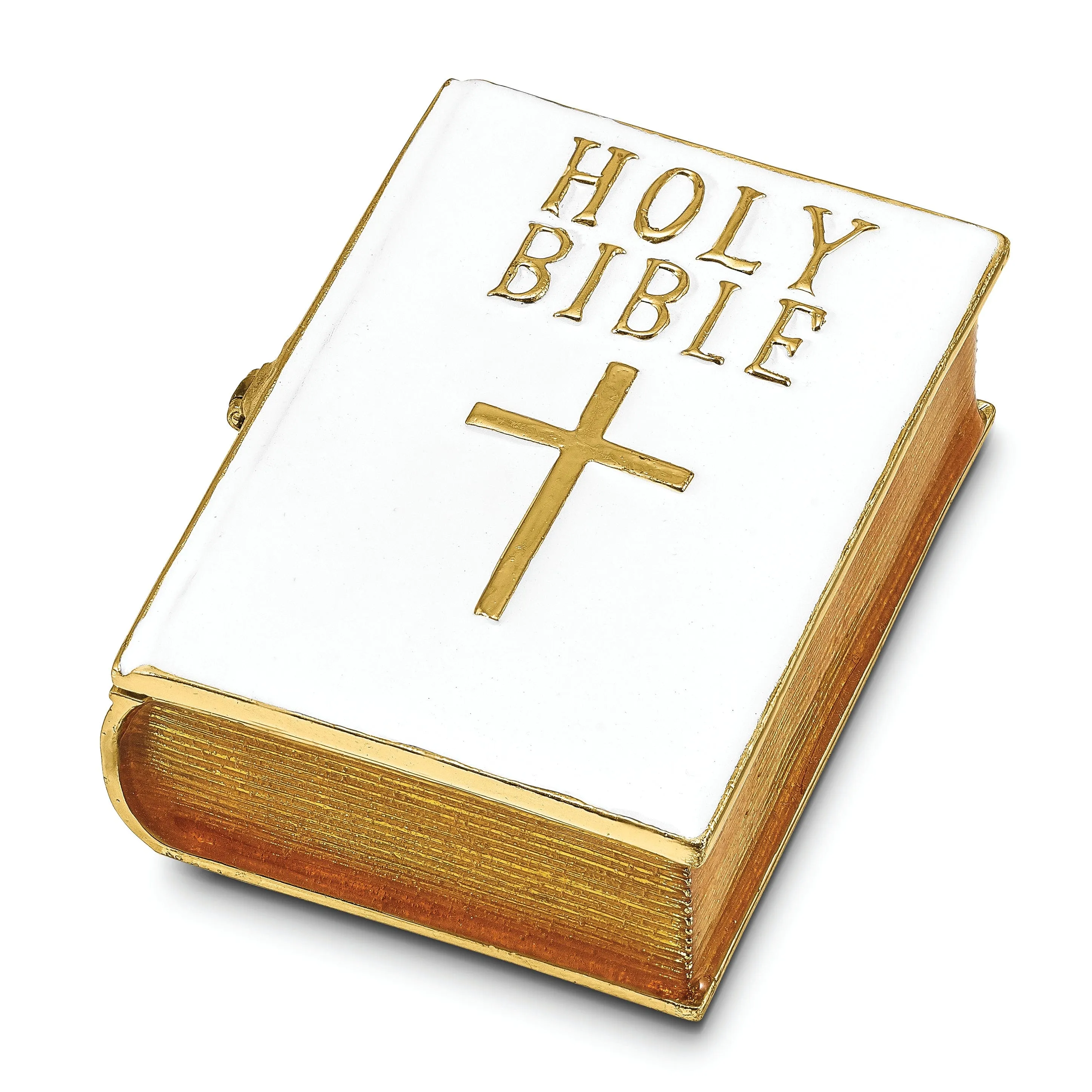 Bejeweled Pewter Multi Color Enamel Finish White Bible Trinket Box