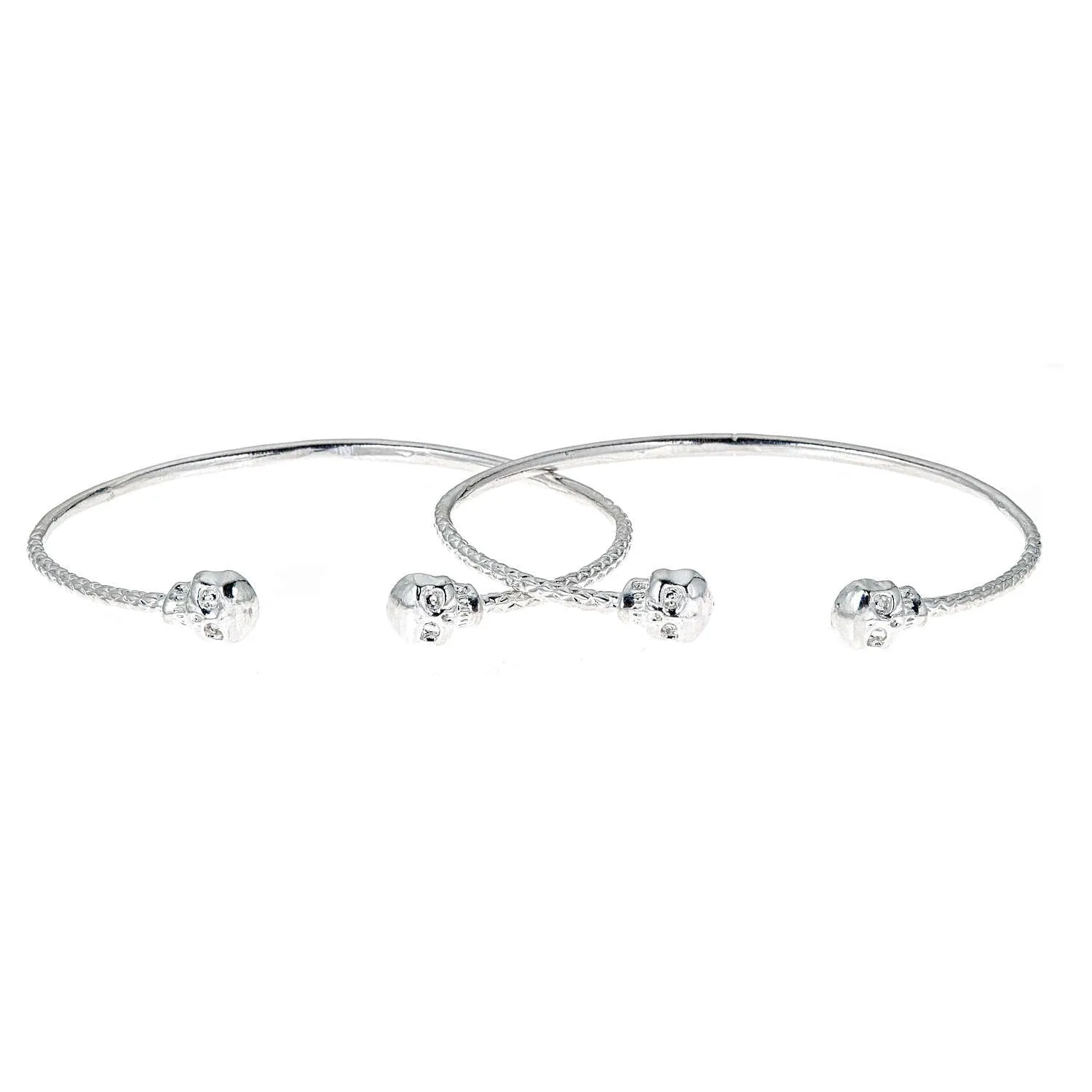 Better Jewelry, Skull Ends .925 Sterling Silver West Indian Thin Bangles, 1 pair