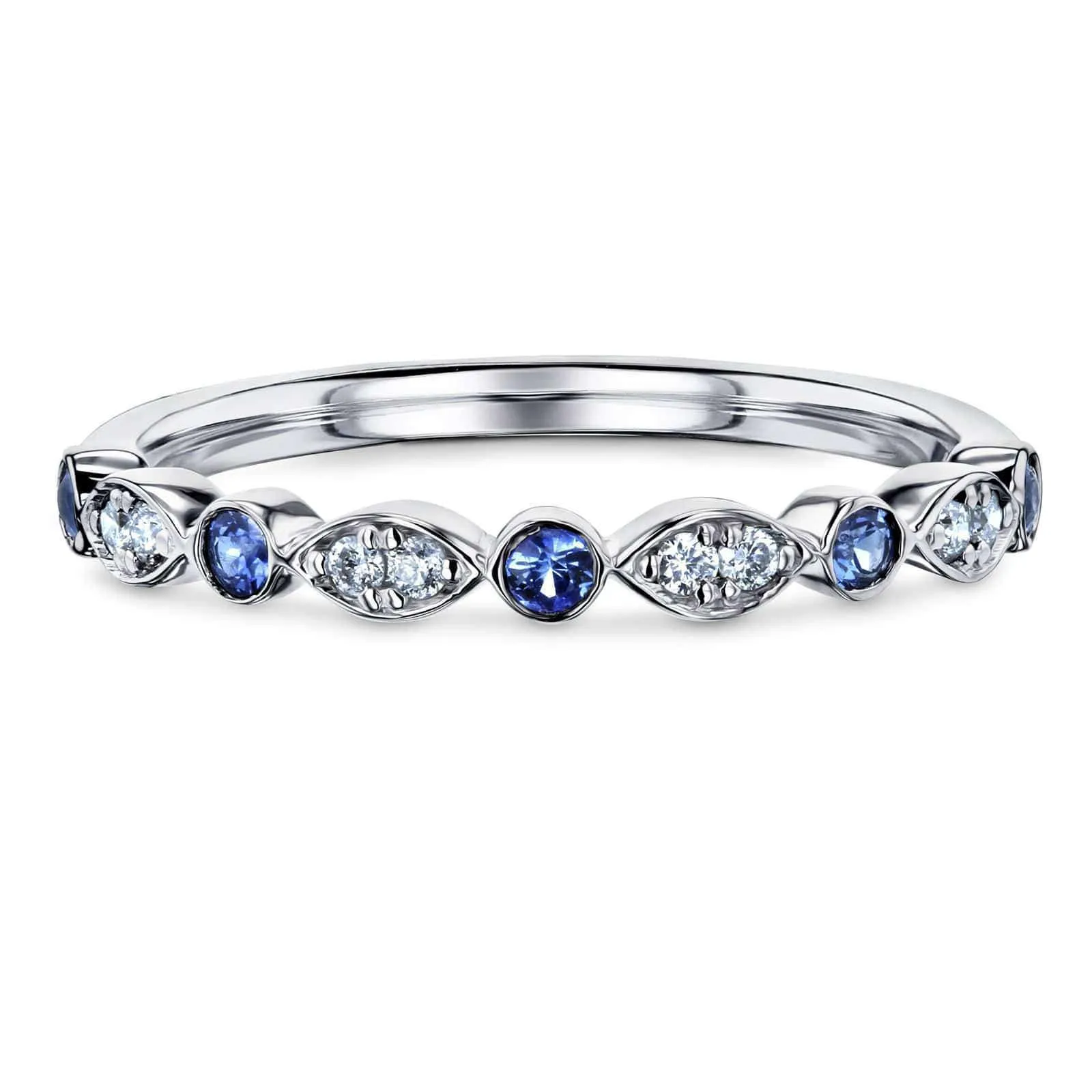 Bezel Sapphire Pave Diamond Patterned Gold Band