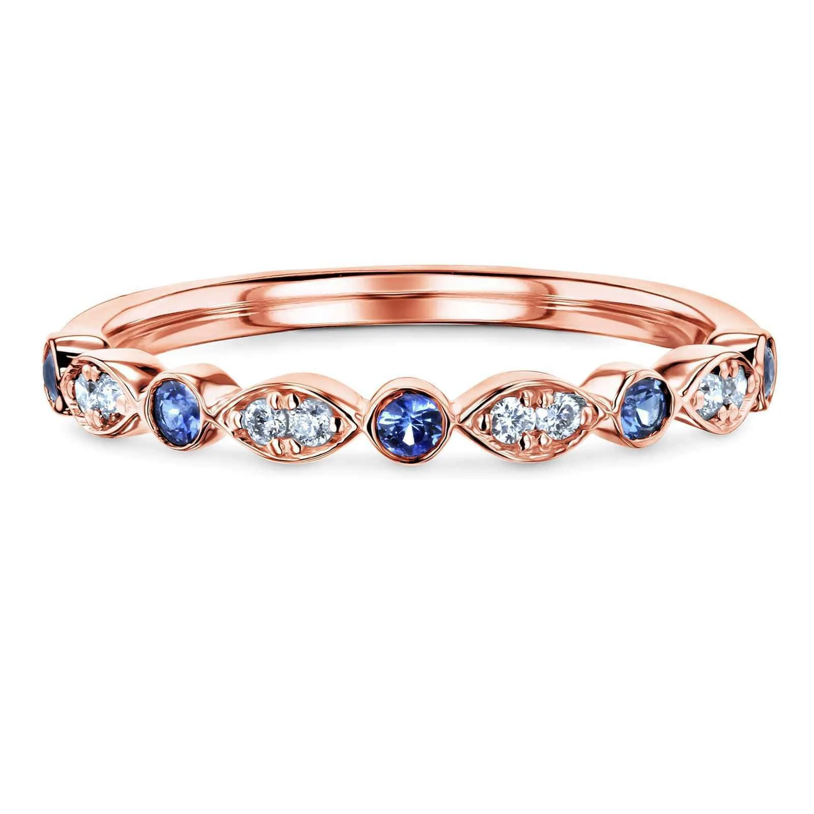 Bezel Sapphire Pave Diamond Patterned Gold Band