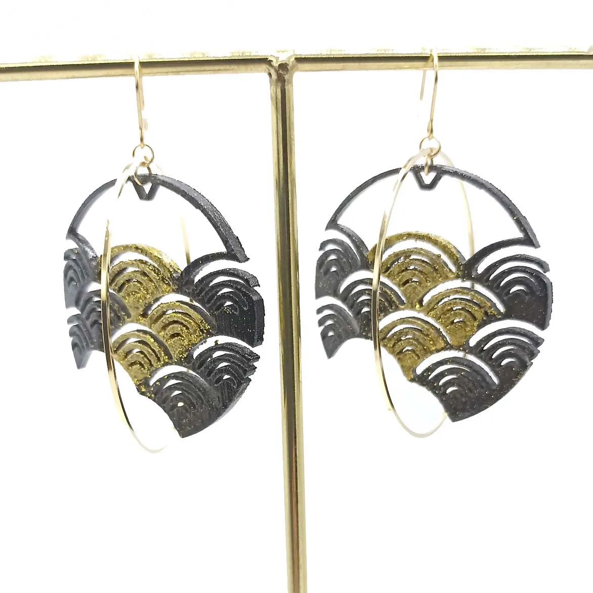 Black Japanese Wave Earrings