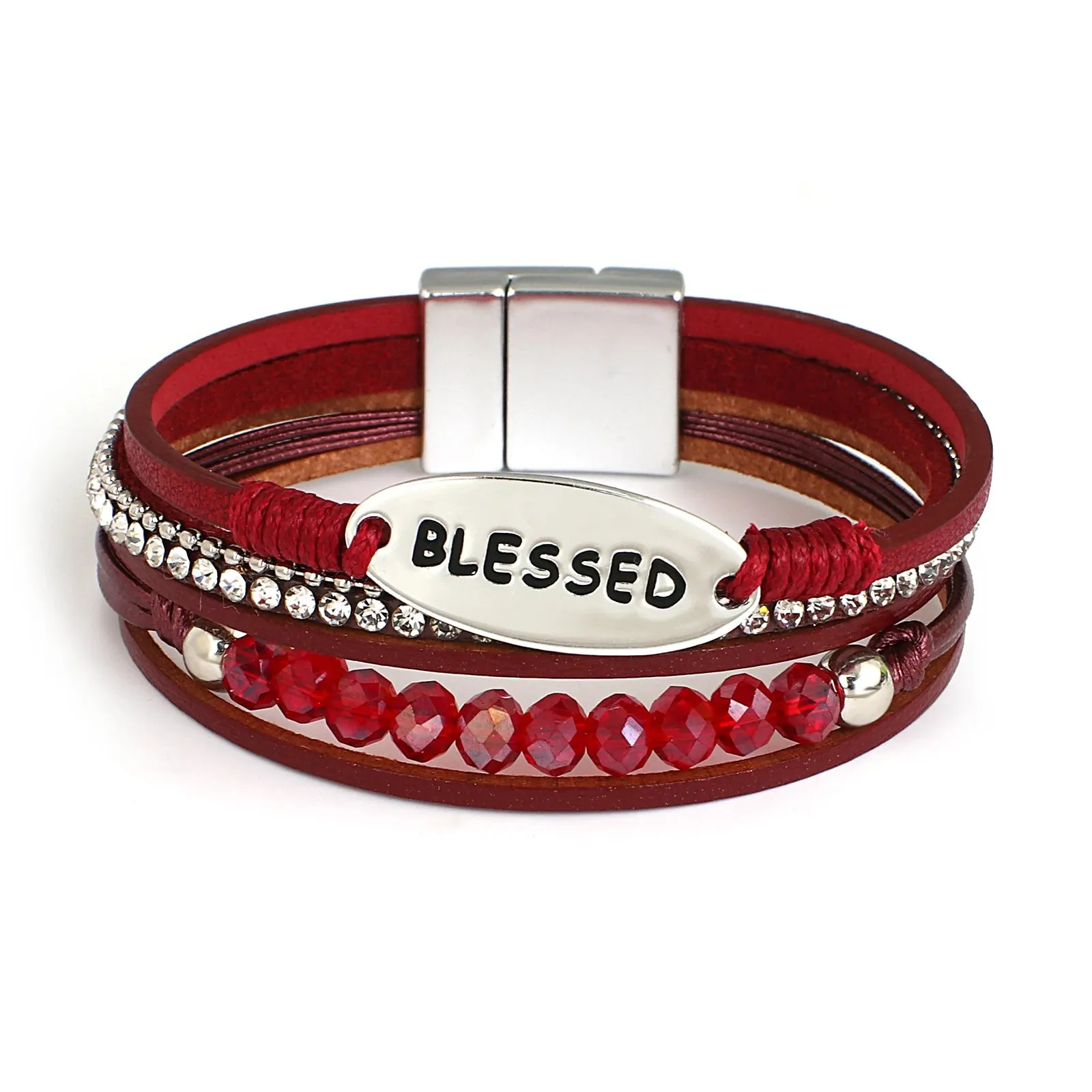 'Blessed' Charm Cuff Bracelet - red