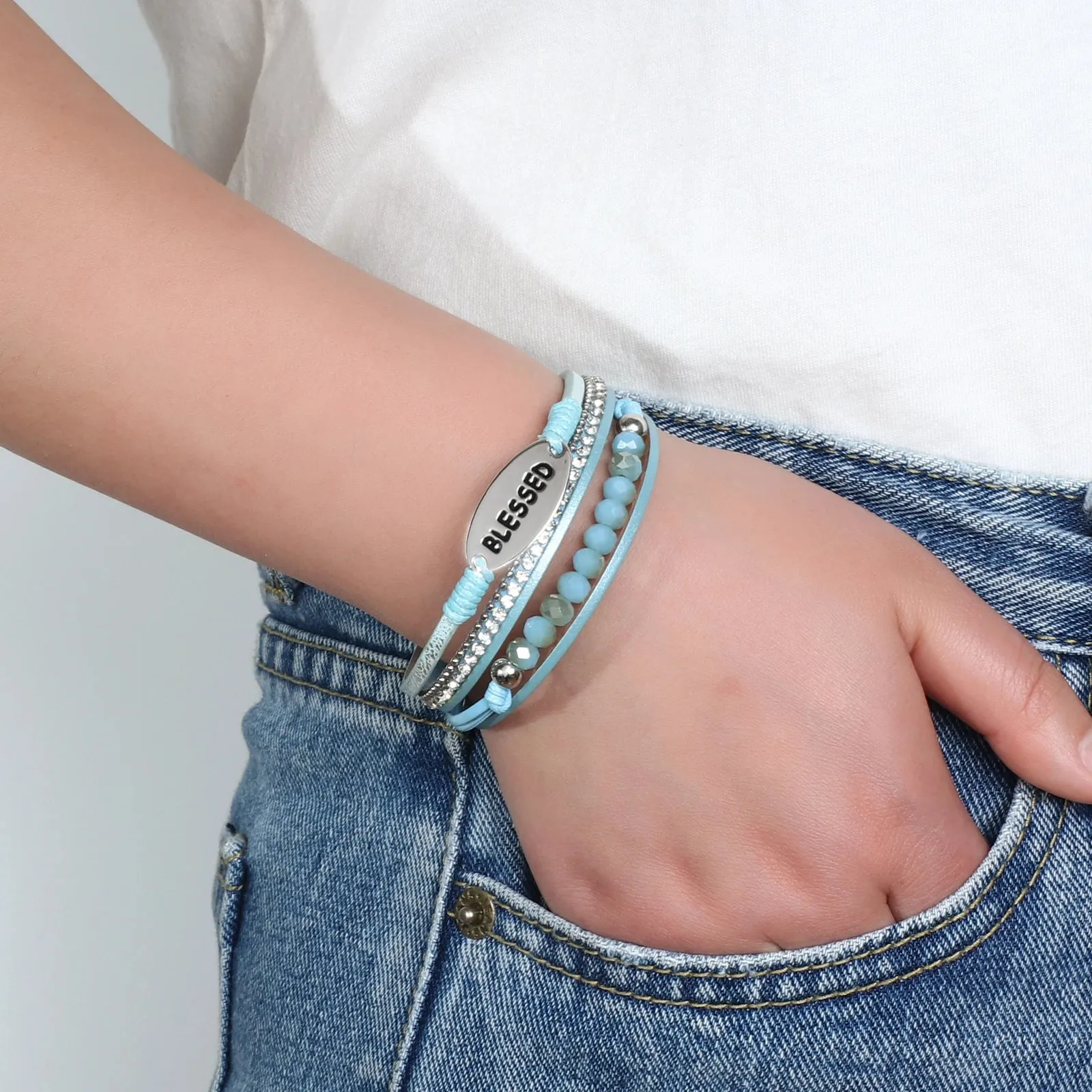 'Blessed' Charm Cuff Bracelet - white