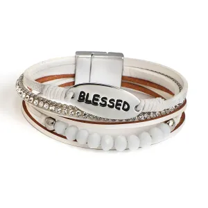 'Blessed' Charm Cuff Bracelet - white