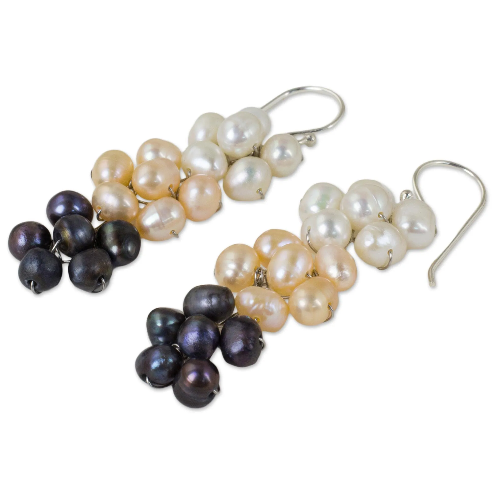 Blooming Pearls Handmade Cultured Pearl Dangle Earrings with Floral Motif