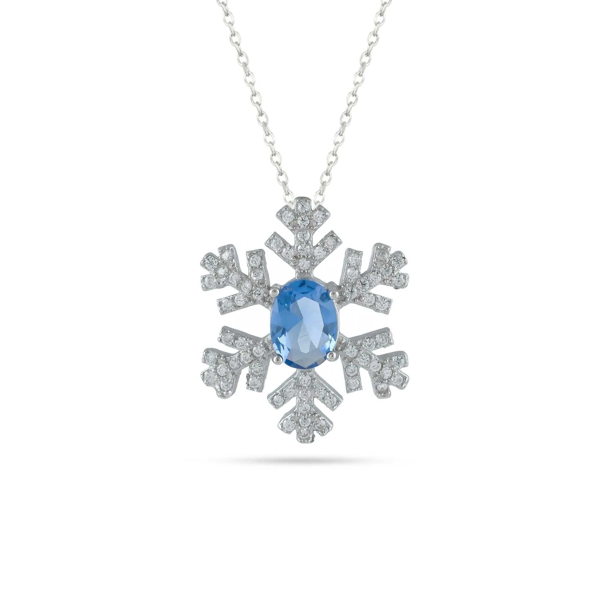 Blue Cz Snowflake Silver Necklace - From Purl