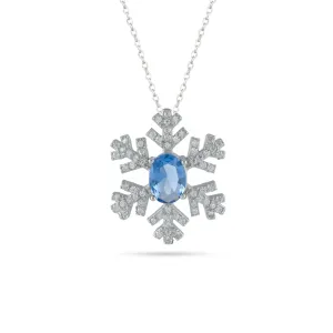 Blue Cz Snowflake Silver Necklace - From Purl