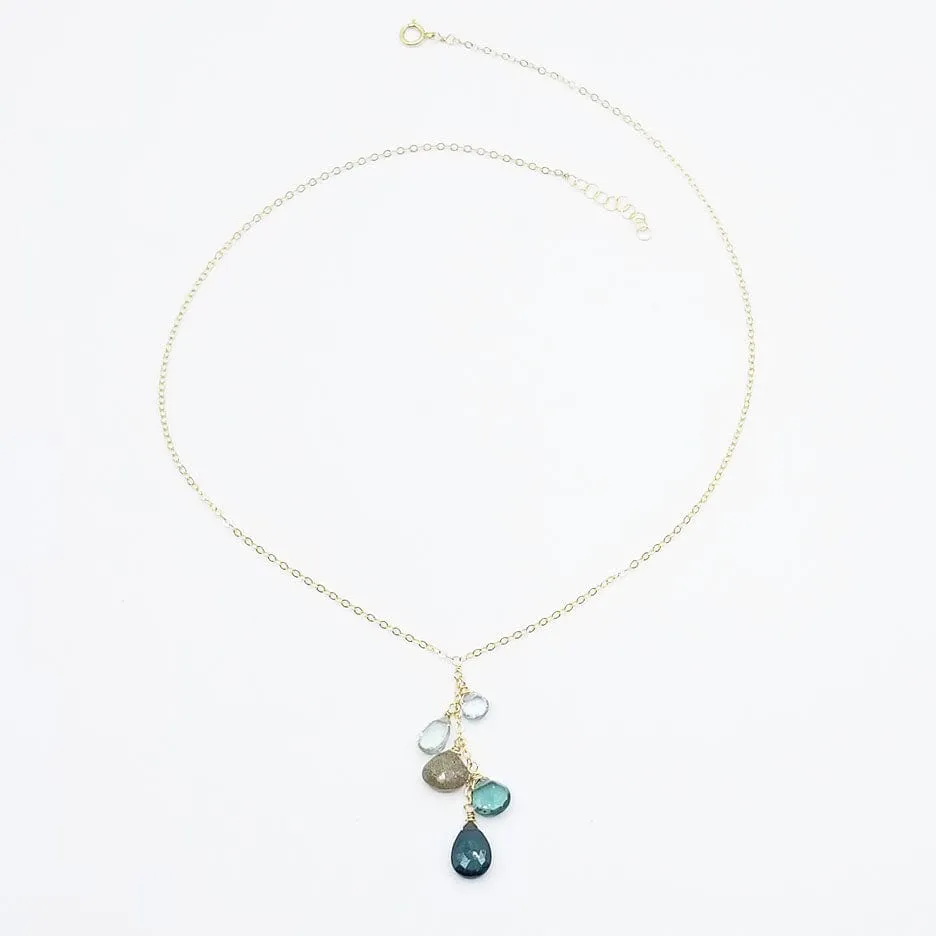 Blue Topaz Cluster Drop Necklace