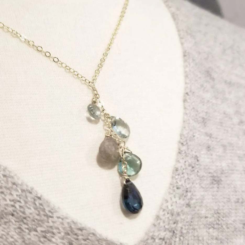 Blue Topaz Cluster Drop Necklace