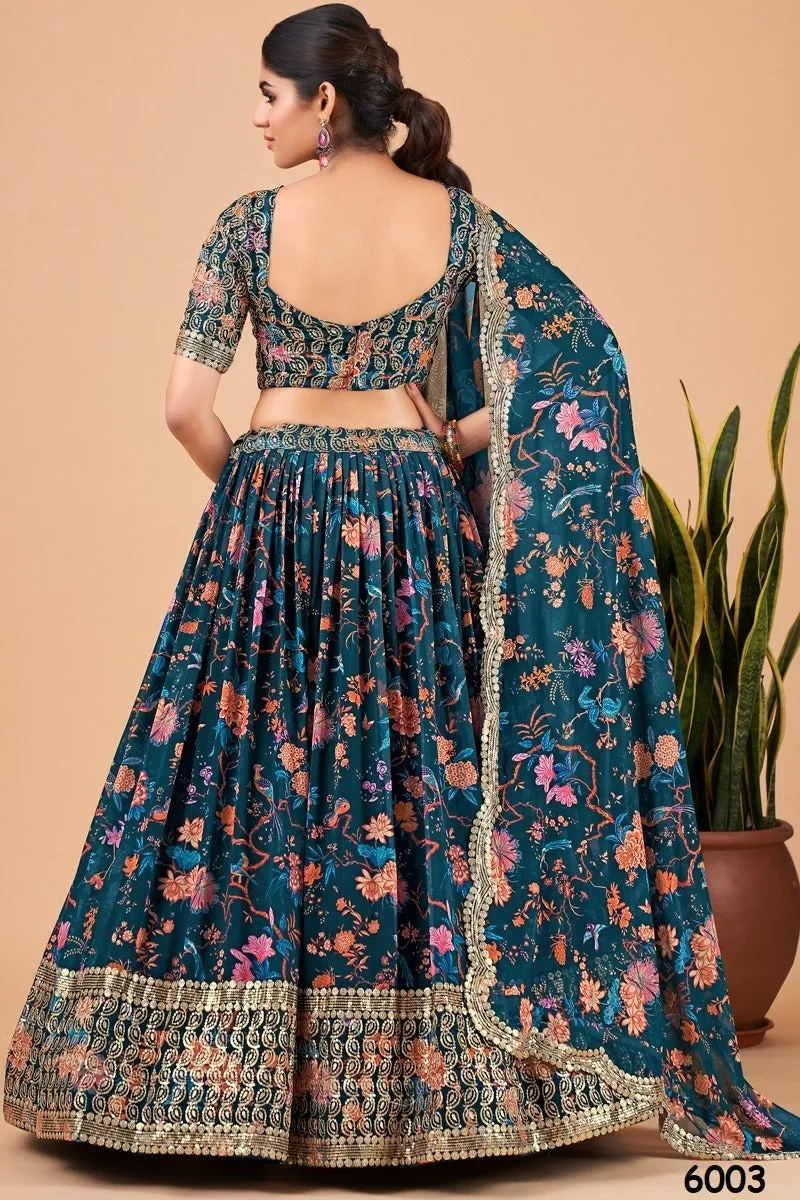 Blue Zari & Embroidery Semi Stitched Lehenga