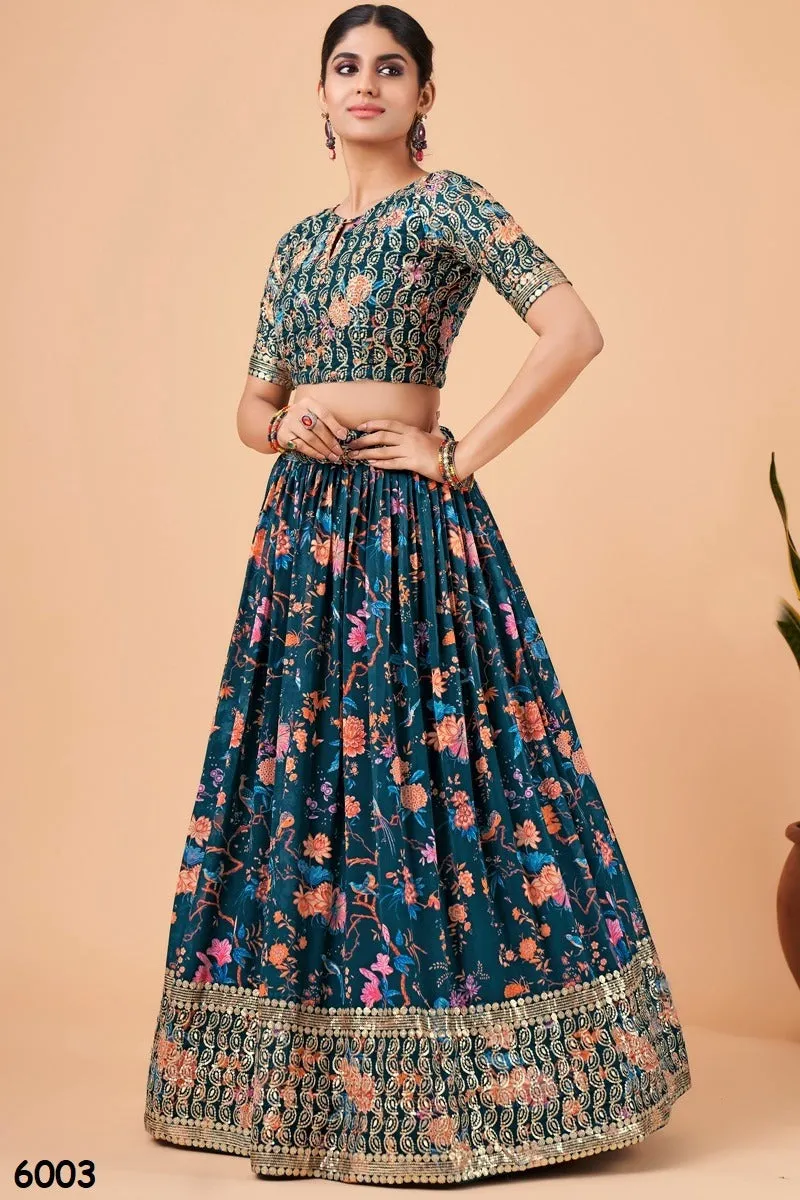 Blue Zari & Embroidery Semi Stitched Lehenga